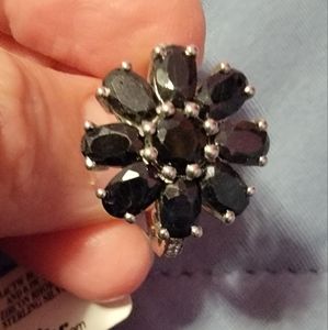 Blue Sapphire and white Zircon silver ring size 10